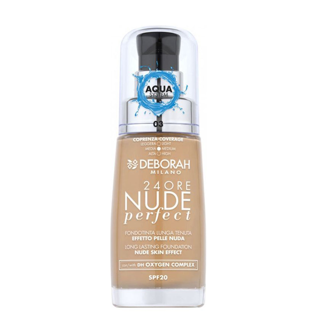 24Ore Nude Perfect Fondotinta Lunga Tenuta Effetto Pelle Nuda 03 Sand_DEB009608_Deborah