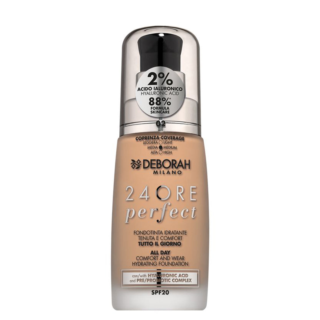 24Ore Perfect Fondotinta Idratante Tenuta e Comfort 02 True Beige_DEB010582_Deborah
