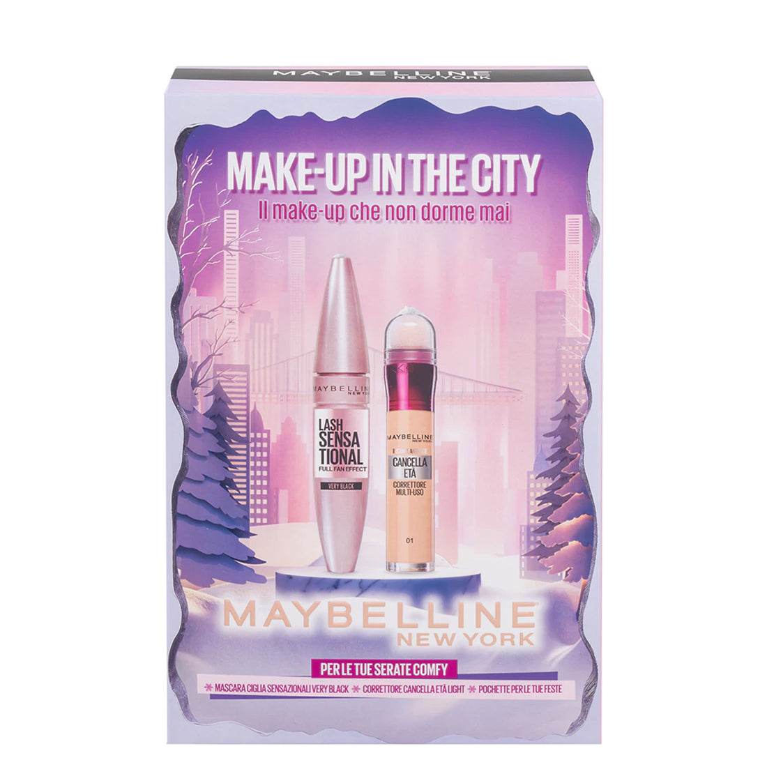 Cofanetto make up in the city Mascara Ciglia Sensazionali + Correttore Cancella età 01 light_MAY13744_Maybelline