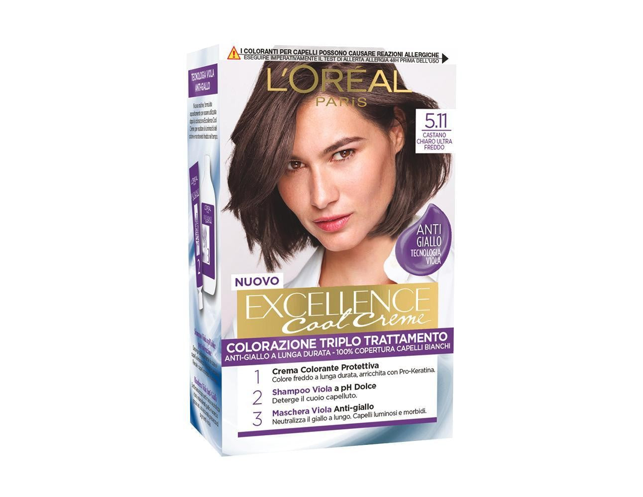 Excellence Creme Colorazione Triplo Trattamento Anti-Giallo 5.11 Castano Chiaro Ultra Freddo_EXC41612_L'Oreal