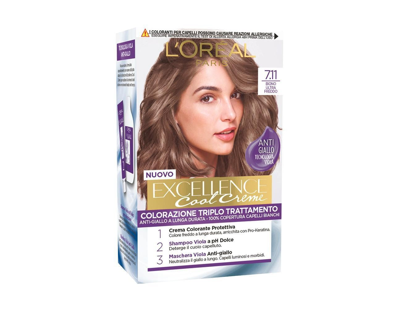 Excellence Creme Colorazione Triplo Trattamento Anti-Giallo 7.11 Biondo Ultra Freddo_EXC41711_L'Oreal