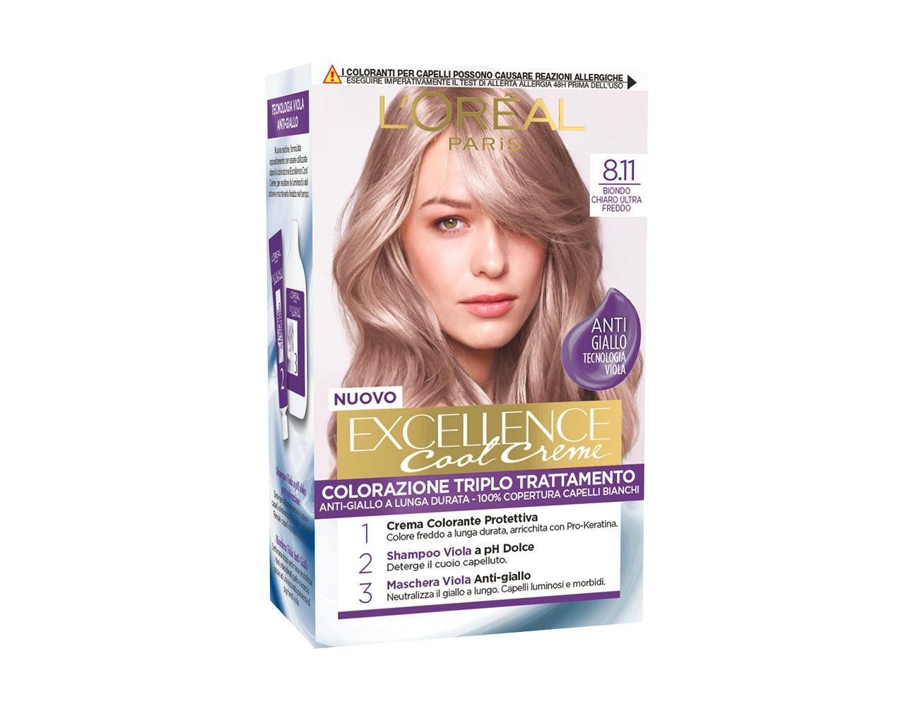 Excellence Creme Colorazione Triplo Trattamento Anti-Giallo 8.11 Biondo Chiaro Ultra Freddo_EXC41766_L'Oreal