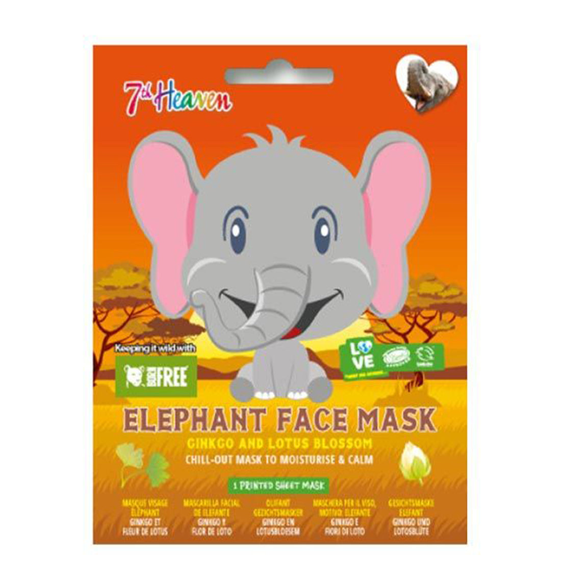 FACE MASK ELEFANTE MASCHERA VISO GIKINGO E FIORI DI LOTO_HEA40AM09_7St HEAVEN