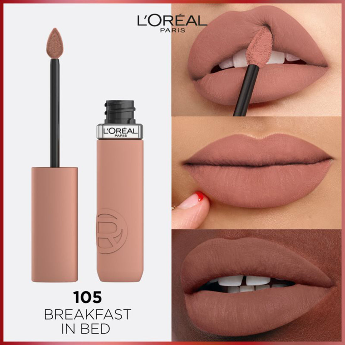 Infallible Matte Resistance Lipstick Rossetto Liquido Matte 105 Breakfast in Be_COR621100_L'Oreal-3