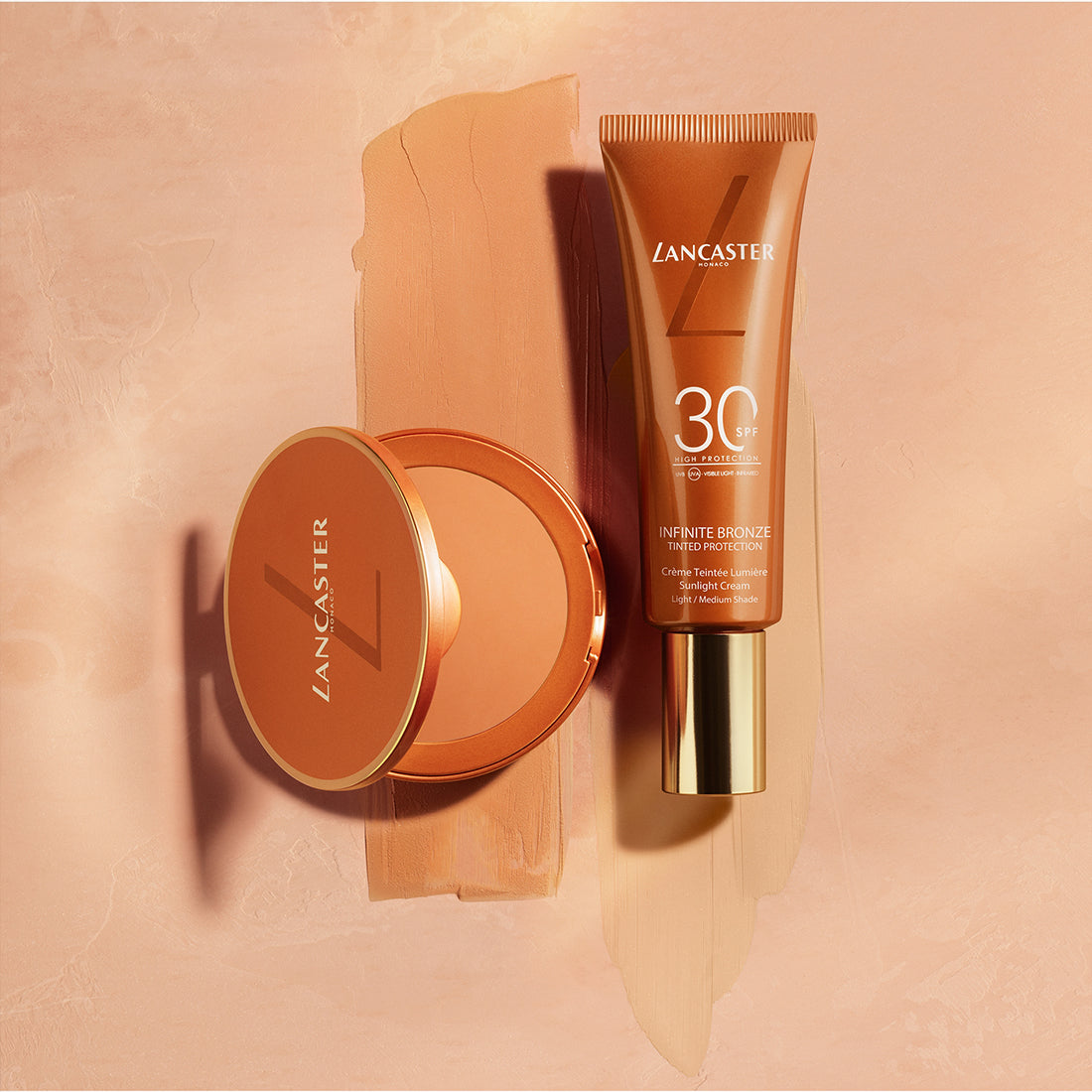 Infinite Bronze Tinted Protection Sunlight Compact Cream Crema Compatta Solare Viso SPF 50 Beige Naturale 9 GR_LAN8047_Lancaster-6
